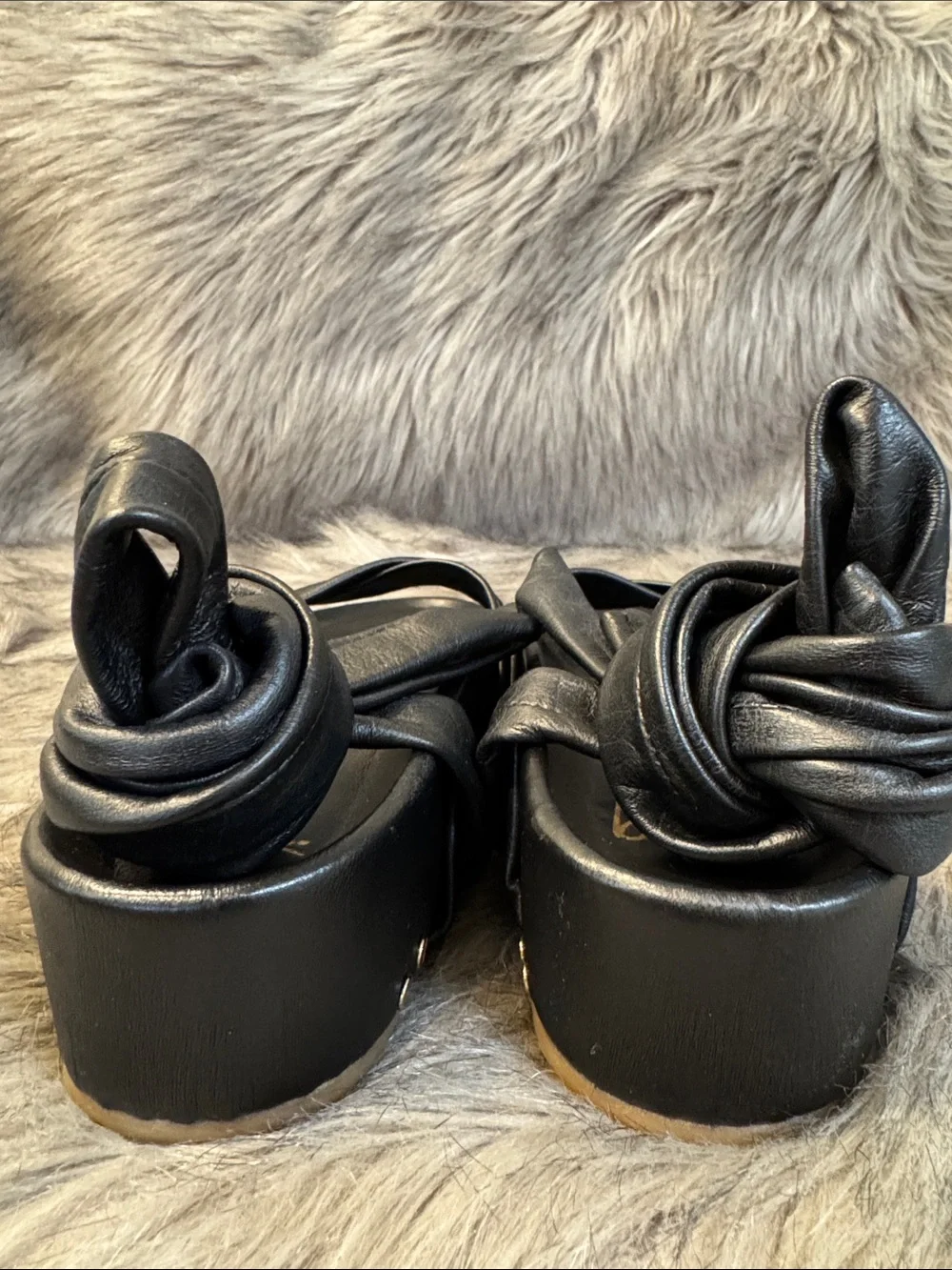 beek Black Knotted Strap Platform Sandals Size 8